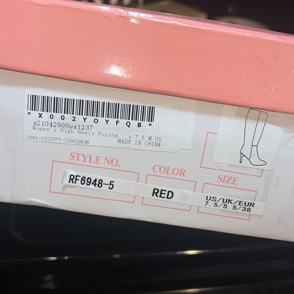 Women’s Allegra K RED High Heel Pointe Boots NIB Sz 7.5 zipper side Faux Leather - Picture 9 of 10